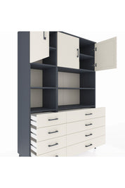 Hyperion Dolap 8 Raflı 8 Çekmeceli 3 Kapaklı 132x44x195 Antrasit-Aytaşı/Aytaşı