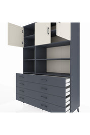 Hyperion Dolap 8 Raflı 8 Çekmeceli 3 Kapaklı 132x44x195 Antrasit-Aytaşı/Antrasit