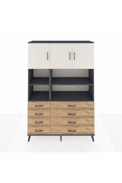 Hyperion Dolap 8 Raflı 8 Çekmeceli 3 Kapaklı 132x44x195 Antrasit-Aytaşı/Çam