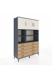Hyperion Dolap 8 Raflı 8 Çekmeceli 3 Kapaklı 132x44x195 Antrasit-Aytaşı/Çam
