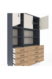 Hyperion Dolap 8 Raflı 8 Çekmeceli 3 Kapaklı 132x44x195 Antrasit-Aytaşı/Çam