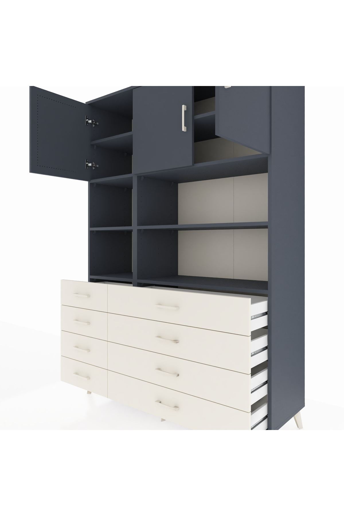 Hyperion Dolap 8 Raflı 8 Çekmeceli 3 Kapaklı 132x44x195 Antrasit-Antrasit/Aytaşı