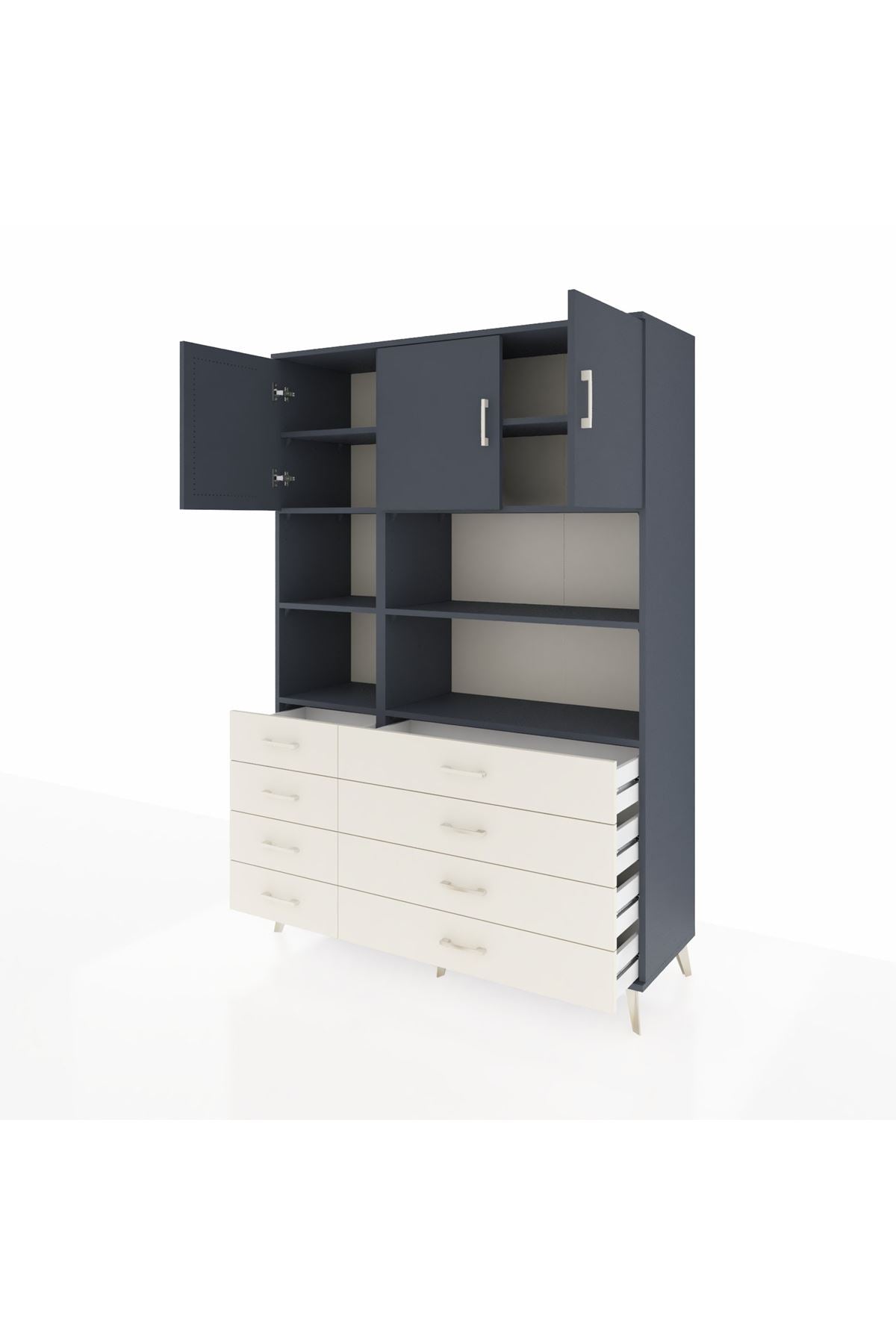 Hyperion Dolap 8 Raflı 8 Çekmeceli 3 Kapaklı 132x44x195 Antrasit-Antrasit/Aytaşı