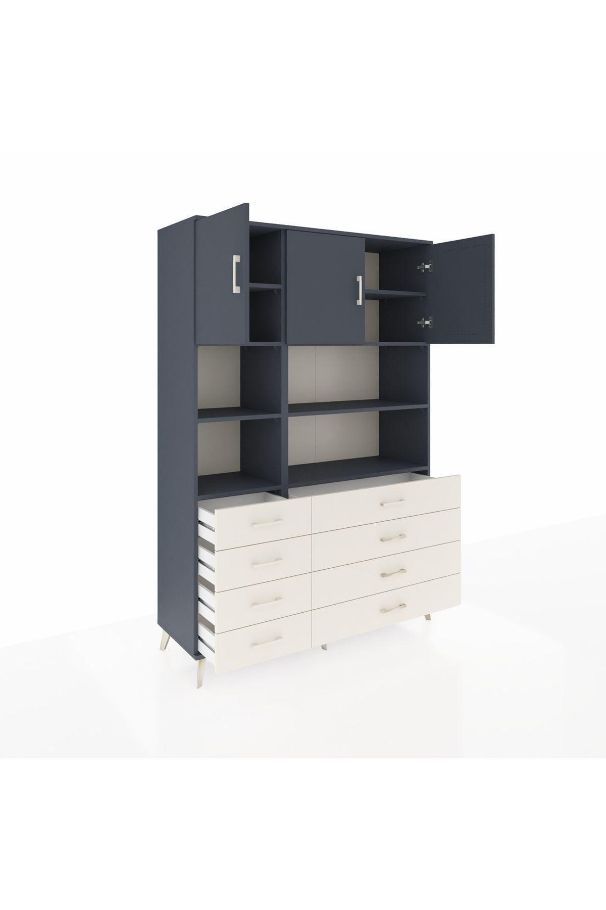 Hyperion Dolap 8 Raflı 8 Çekmeceli 3 Kapaklı 132x44x195 Antrasit-Antrasit/Aytaşı