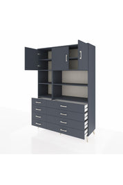 Hyperion Dolap 8 Raflı 8 Çekmeceli 3 Kapaklı 132x44x195 Antrasit-Antrasit/Antrasit