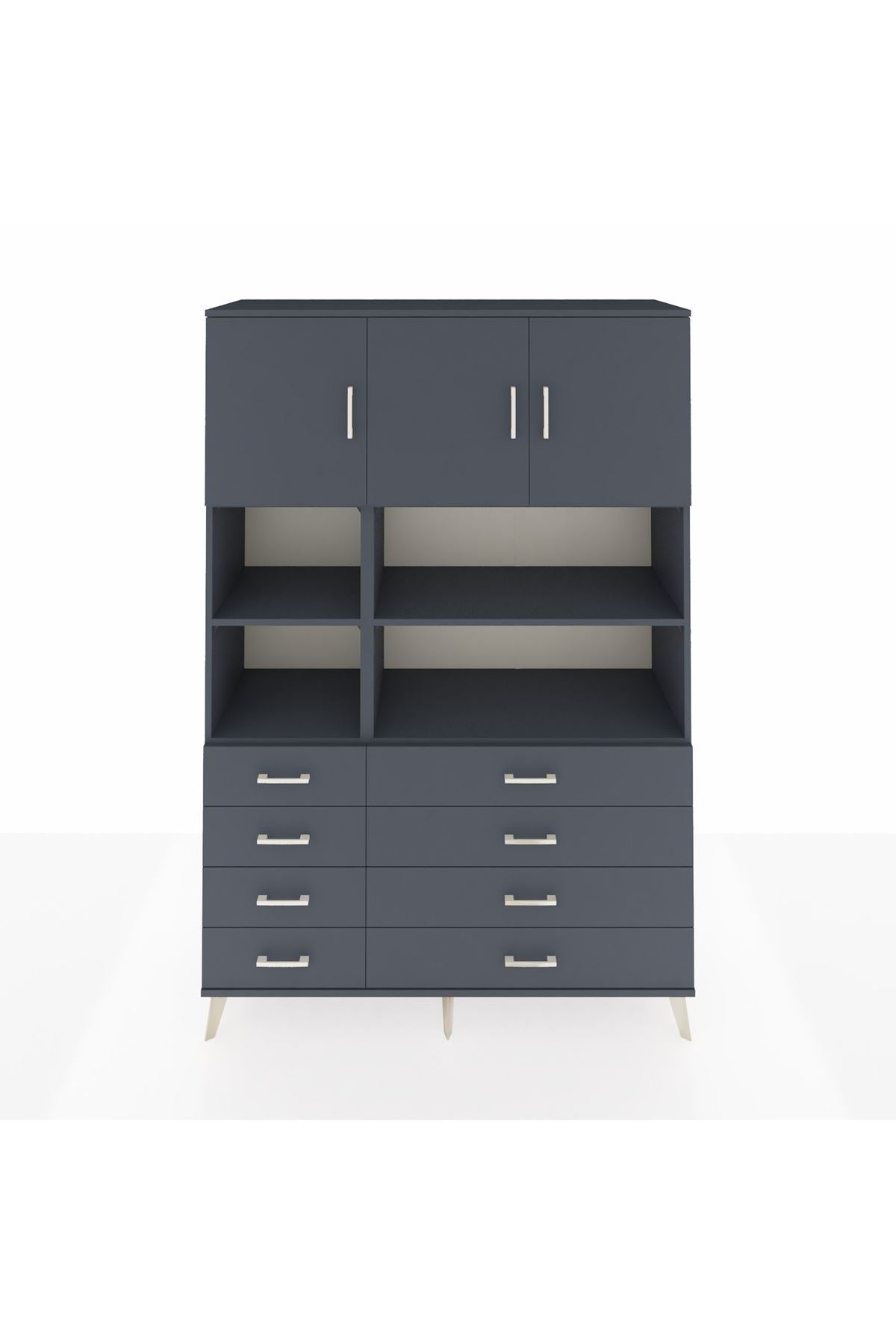 Hyperion Dolap 8 Raflı 8 Çekmeceli 3 Kapaklı 132x44x195 Antrasit-Antrasit/Antrasit