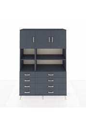 Hyperion Dolap 8 Raflı 8 Çekmeceli 3 Kapaklı 132x44x195 Antrasit-Antrasit/Antrasit