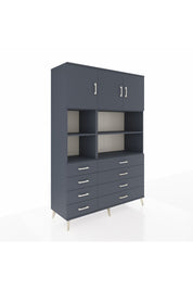 Hyperion Dolap 8 Raflı 8 Çekmeceli 3 Kapaklı 132x44x195 Antrasit-Antrasit/Antrasit