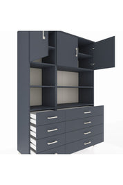 Hyperion Dolap 8 Raflı 8 Çekmeceli 3 Kapaklı 132x44x195 Antrasit-Antrasit/Antrasit