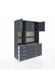 Hyperion Dolap 8 Raflı 8 Çekmeceli 3 Kapaklı 132x44x195 Antrasit-Antrasit/Antrasit
