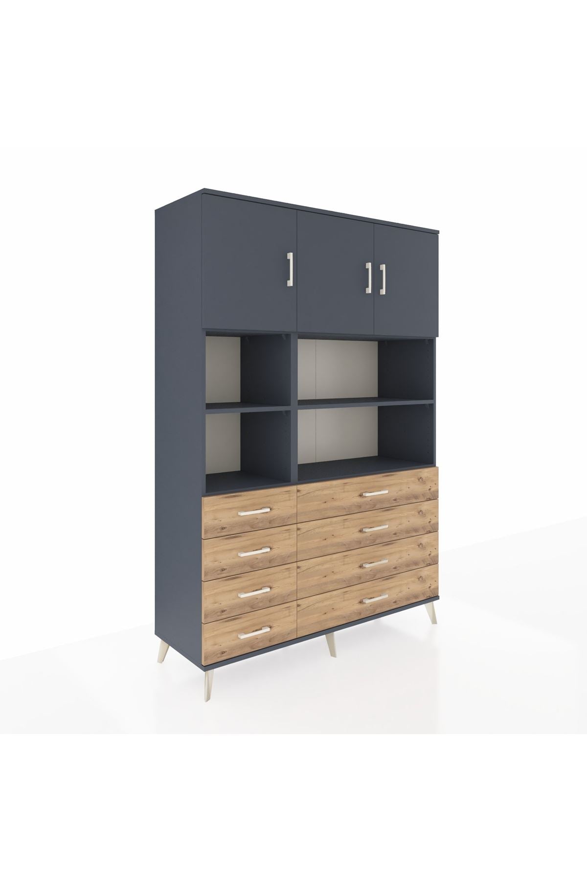 Hyperion Dolap 8 Raflı 8 Çekmeceli 3 Kapaklı 132x44x195 Antrasit-Antrasit/Çam