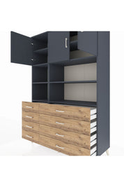 Hyperion Dolap 8 Raflı 8 Çekmeceli 3 Kapaklı 132x44x195 Antrasit-Antrasit/Çam