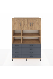 Hyperion Dolap 8 Raflı 8 Çekmeceli 3 Kapaklı 132x44x195 Çam-Çam/Antrasit