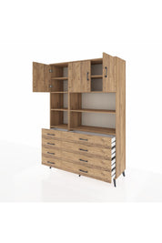 Hyperion Dolap 8 Raflı 8 Çekmeceli 3 Kapaklı 132x44x195 Çam-Çam/Çam