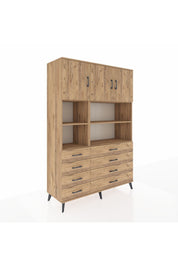 Hyperion Dolap 8 Raflı 8 Çekmeceli 3 Kapaklı 132x44x195 Çam-Çam/Çam