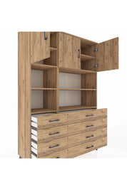 Hyperion Dolap 8 Raflı 8 Çekmeceli 3 Kapaklı 132x44x195 Çam-Çam/Çam
