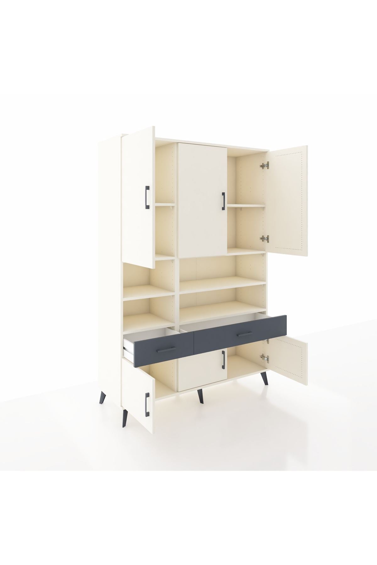 Hyperion Dolap 8 Raflı 2 Çekmeceli 6 Kapaklı 132x44x195 Aytaşı-Aytaşı/Antrasit