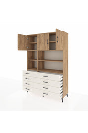 Hyperion Dolap 8 Raflı 8 Çekmeceli 3 Kapaklı 132x44x195 Çam-Çam/Aytaşı