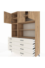 Hyperion Dolap 8 Raflı 8 Çekmeceli 3 Kapaklı 132x44x195 Çam-Çam/Aytaşı