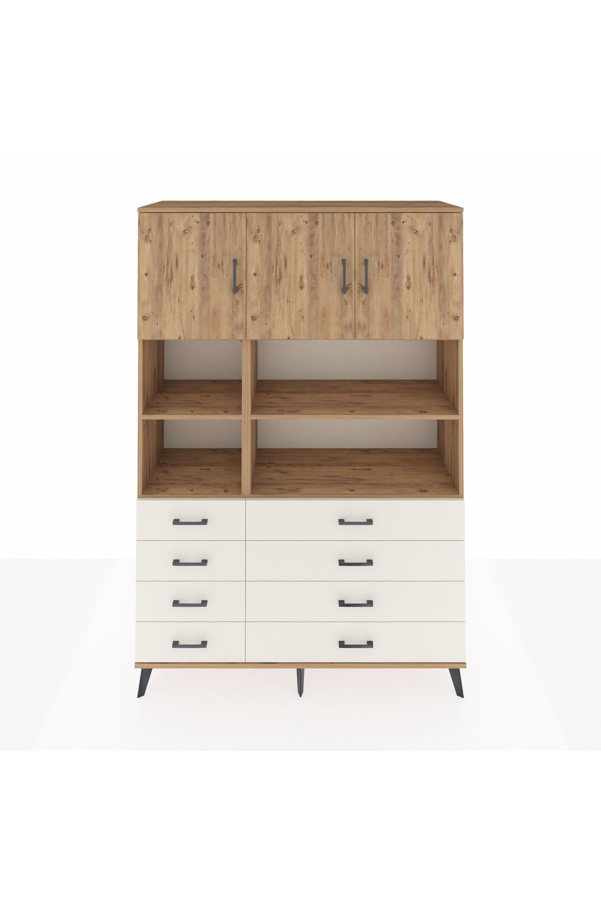 Hyperion Dolap 8 Raflı 8 Çekmeceli 3 Kapaklı 132x44x195 Çam-Çam/Aytaşı