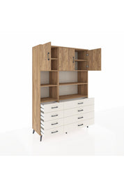Hyperion Dolap 8 Raflı 8 Çekmeceli 3 Kapaklı 132x44x195 Çam-Çam/Aytaşı