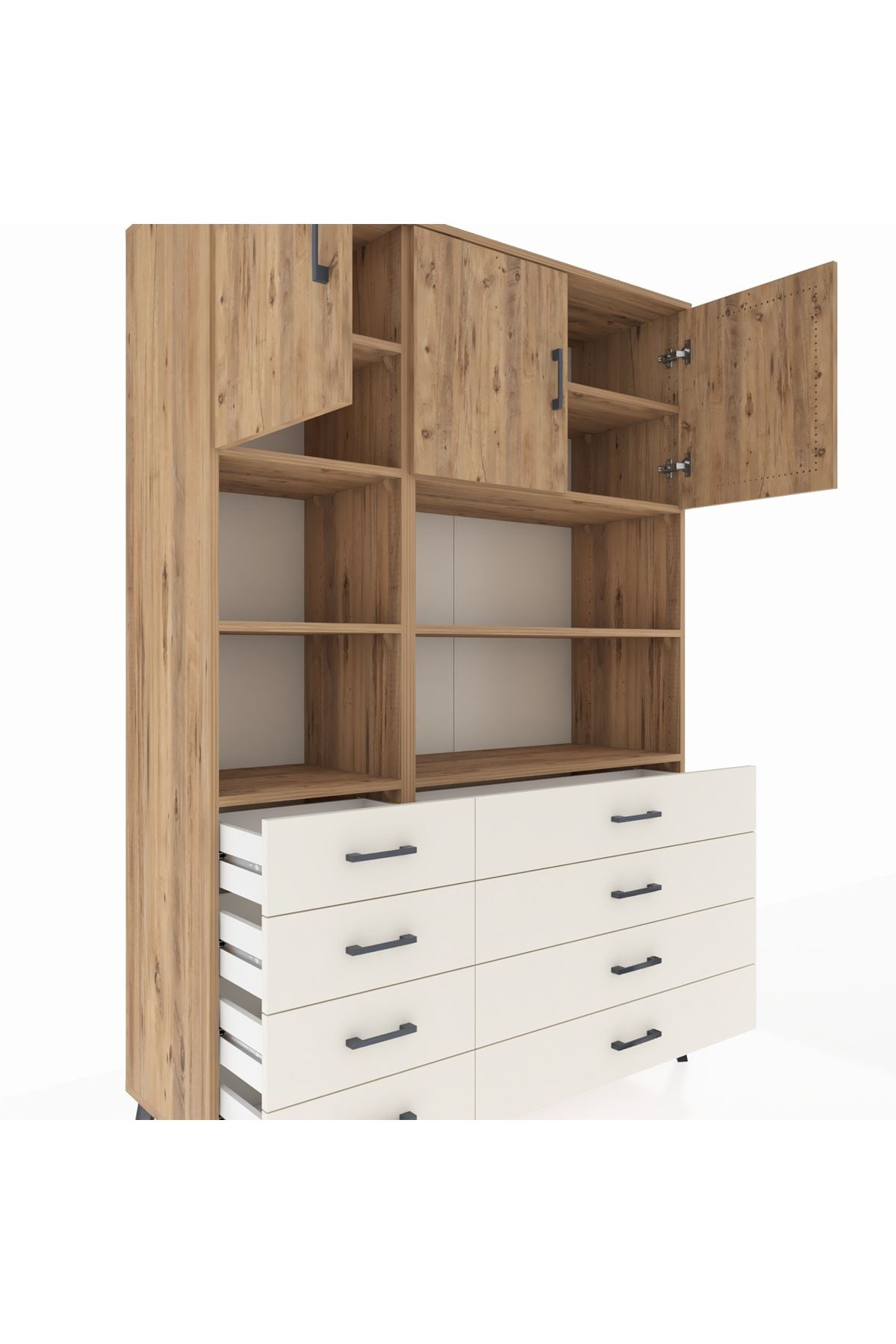 Hyperion Dolap 8 Raflı 8 Çekmeceli 3 Kapaklı 132x44x195 Çam-Çam/Aytaşı
