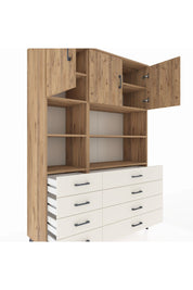 Hyperion Dolap 8 Raflı 8 Çekmeceli 3 Kapaklı 132x44x195 Çam-Çam/Aytaşı