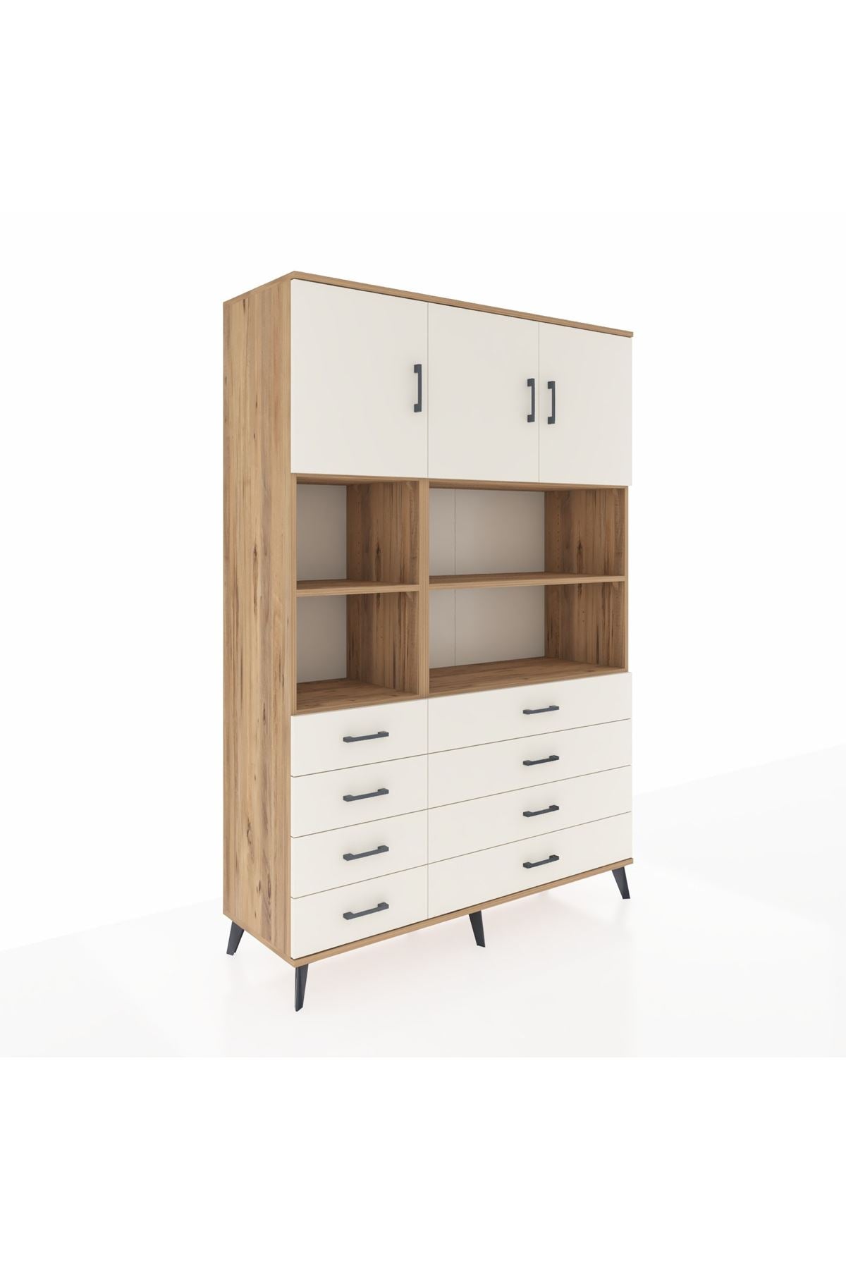 Hyperion Dolap 8 Raflı 8 Çekmeceli 3 Kapaklı 132x44x195 Çam-Aytaşı/Aytaşı