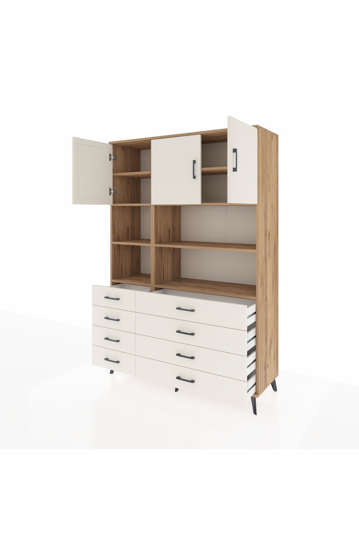 Hyperion Dolap 8 Raflı 8 Çekmeceli 3 Kapaklı 132x44x195 Çam-Aytaşı/Aytaşı