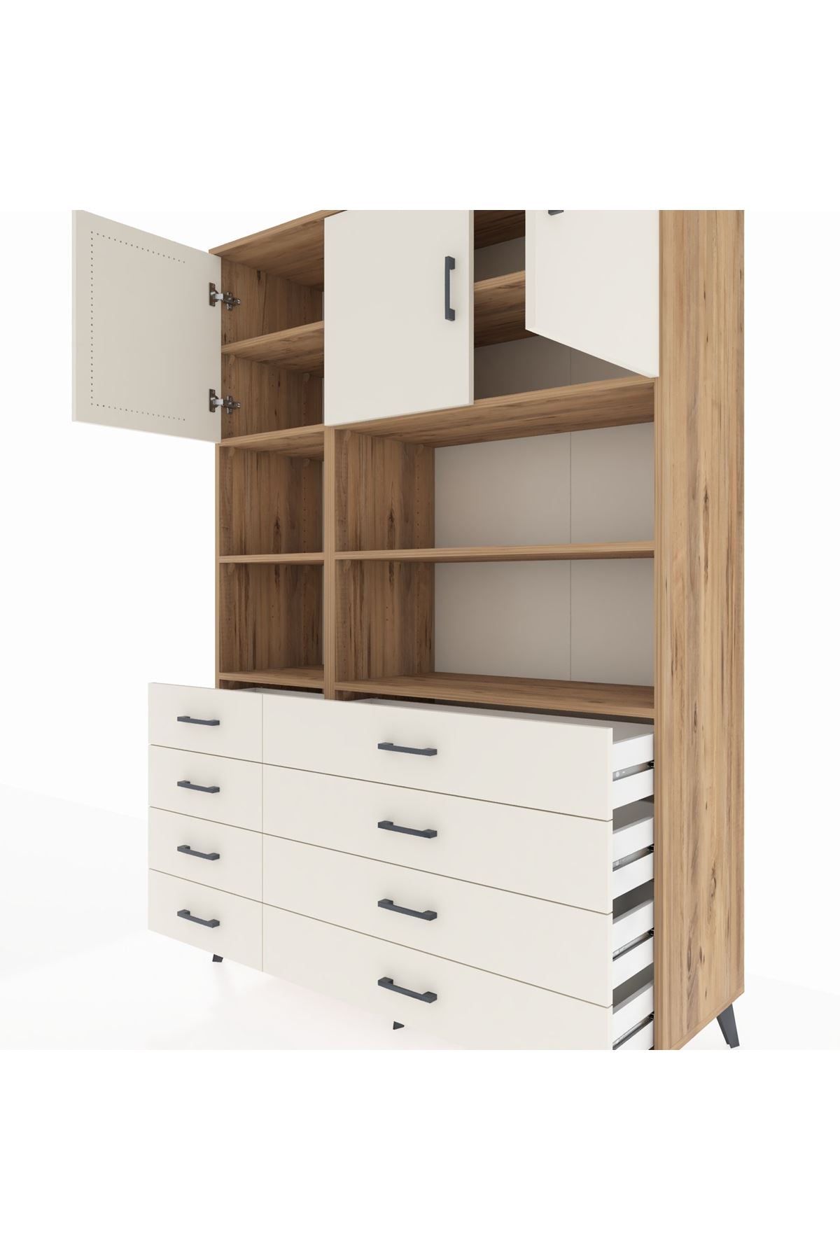 Hyperion Dolap 8 Raflı 8 Çekmeceli 3 Kapaklı 132x44x195 Çam-Aytaşı/Aytaşı