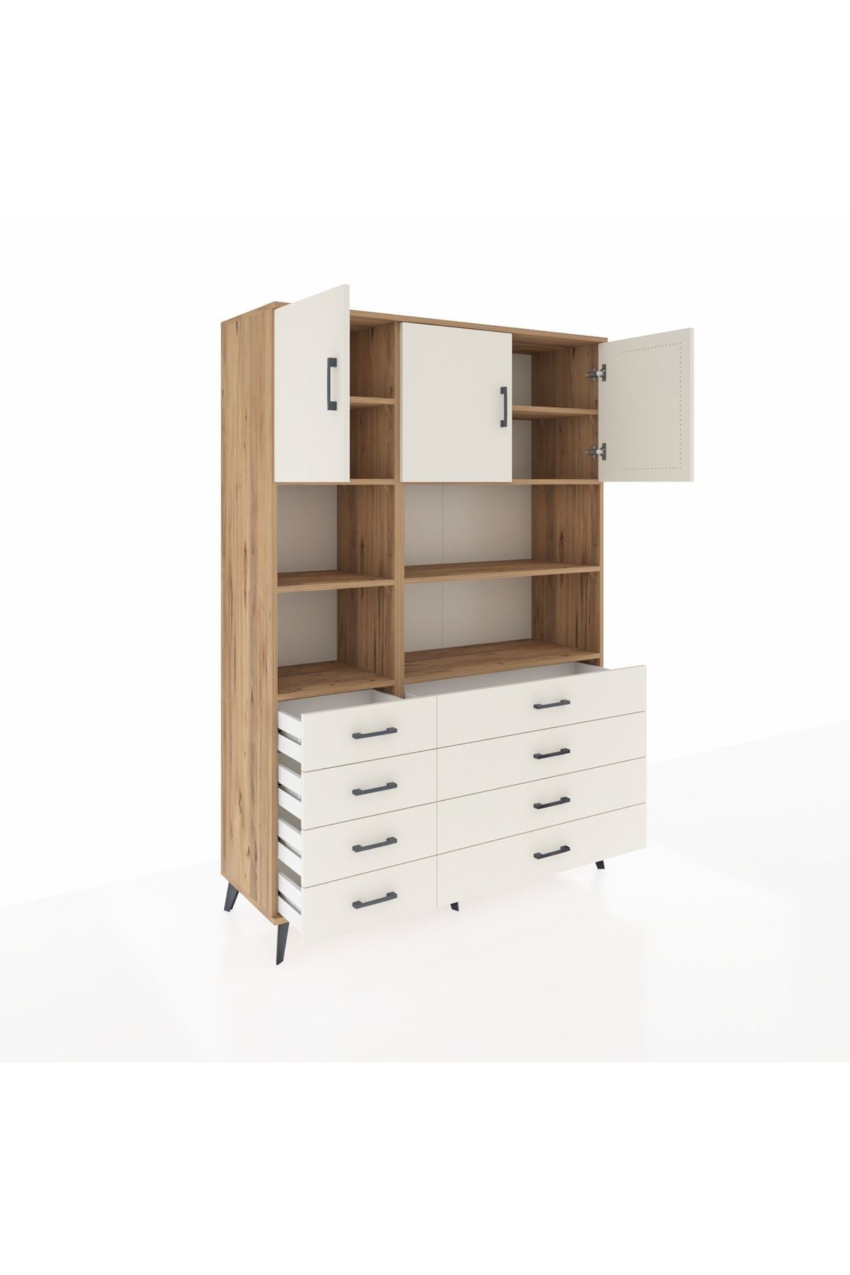 Hyperion Dolap 8 Raflı 8 Çekmeceli 3 Kapaklı 132x44x195 Çam-Aytaşı/Aytaşı