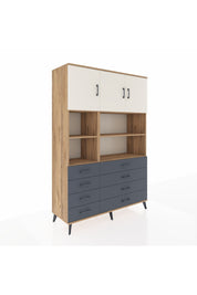 Hyperion Dolap 8 Raflı 8 Çekmeceli 3 Kapaklı 132x44x195 Çam-Aytaşı/Antrasit
