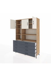 Hyperion Dolap 8 Raflı 8 Çekmeceli 3 Kapaklı 132x44x195 Çam-Aytaşı/Antrasit