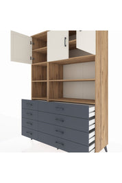 Hyperion Dolap 8 Raflı 8 Çekmeceli 3 Kapaklı 132x44x195 Çam-Aytaşı/Antrasit