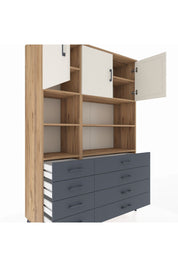 Hyperion Dolap 8 Raflı 8 Çekmeceli 3 Kapaklı 132x44x195 Çam-Aytaşı/Antrasit