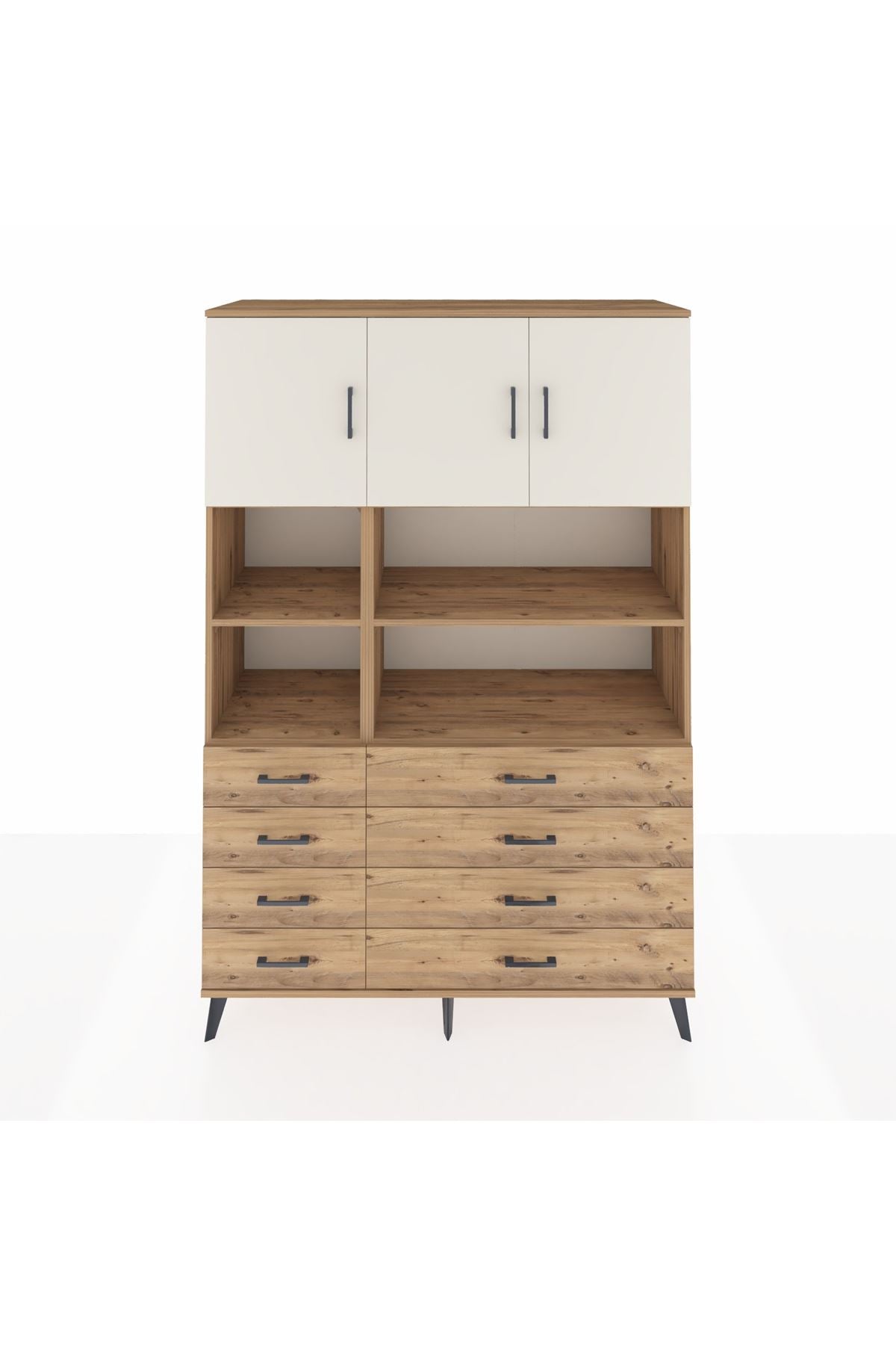 Hyperion Dolap 8 Raflı 8 Çekmeceli 3 Kapaklı 132x44x195 Çam-Aytaşı/Çam