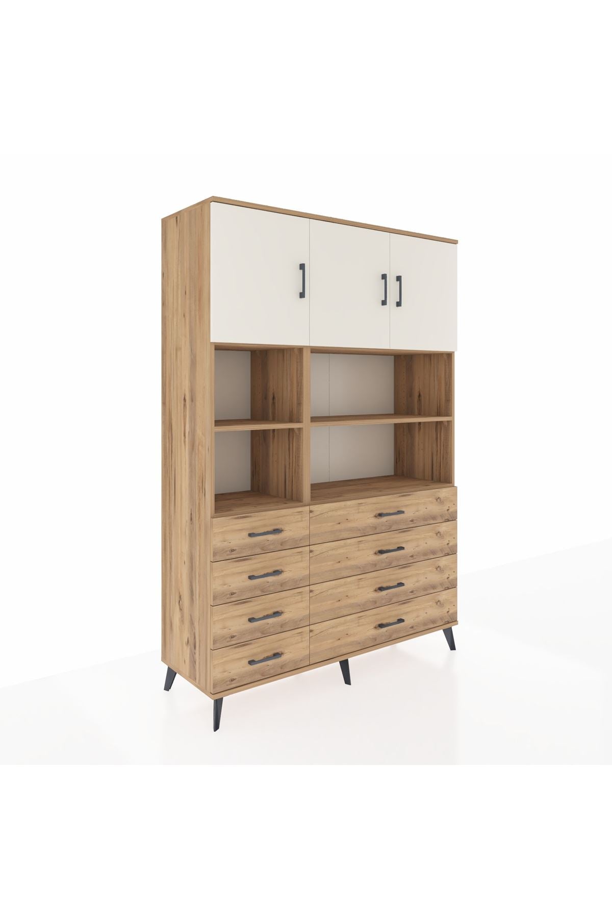 Hyperion Dolap 8 Raflı 8 Çekmeceli 3 Kapaklı 132x44x195 Çam-Aytaşı/Çam