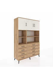 Hyperion Dolap 8 Raflı 8 Çekmeceli 3 Kapaklı 132x44x195 Çam-Aytaşı/Çam