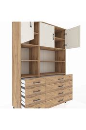 Hyperion Dolap 8 Raflı 8 Çekmeceli 3 Kapaklı 132x44x195 Çam-Aytaşı/Çam