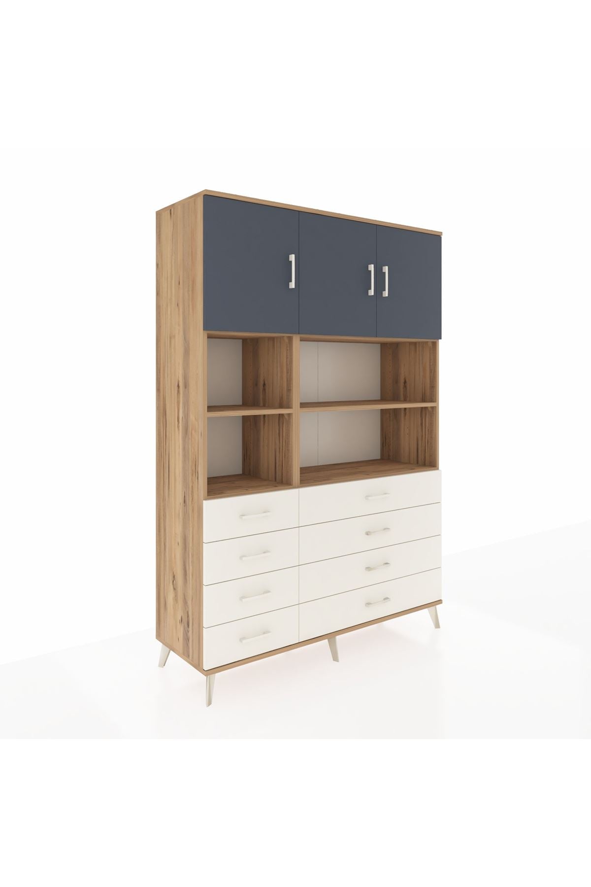 Hyperion Dolap 8 Raflı 8 Çekmeceli 3 Kapaklı 132x44x195 Çam-Antrasit/Aytaşı