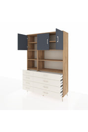 Hyperion Dolap 8 Raflı 8 Çekmeceli 3 Kapaklı 132x44x195 Çam-Antrasit/Aytaşı