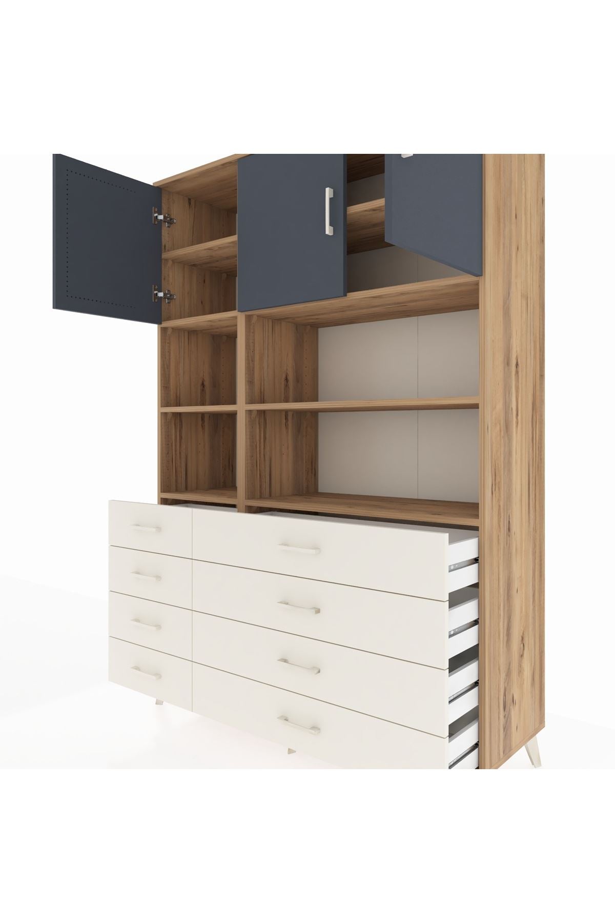 Hyperion Dolap 8 Raflı 8 Çekmeceli 3 Kapaklı 132x44x195 Çam-Antrasit/Aytaşı