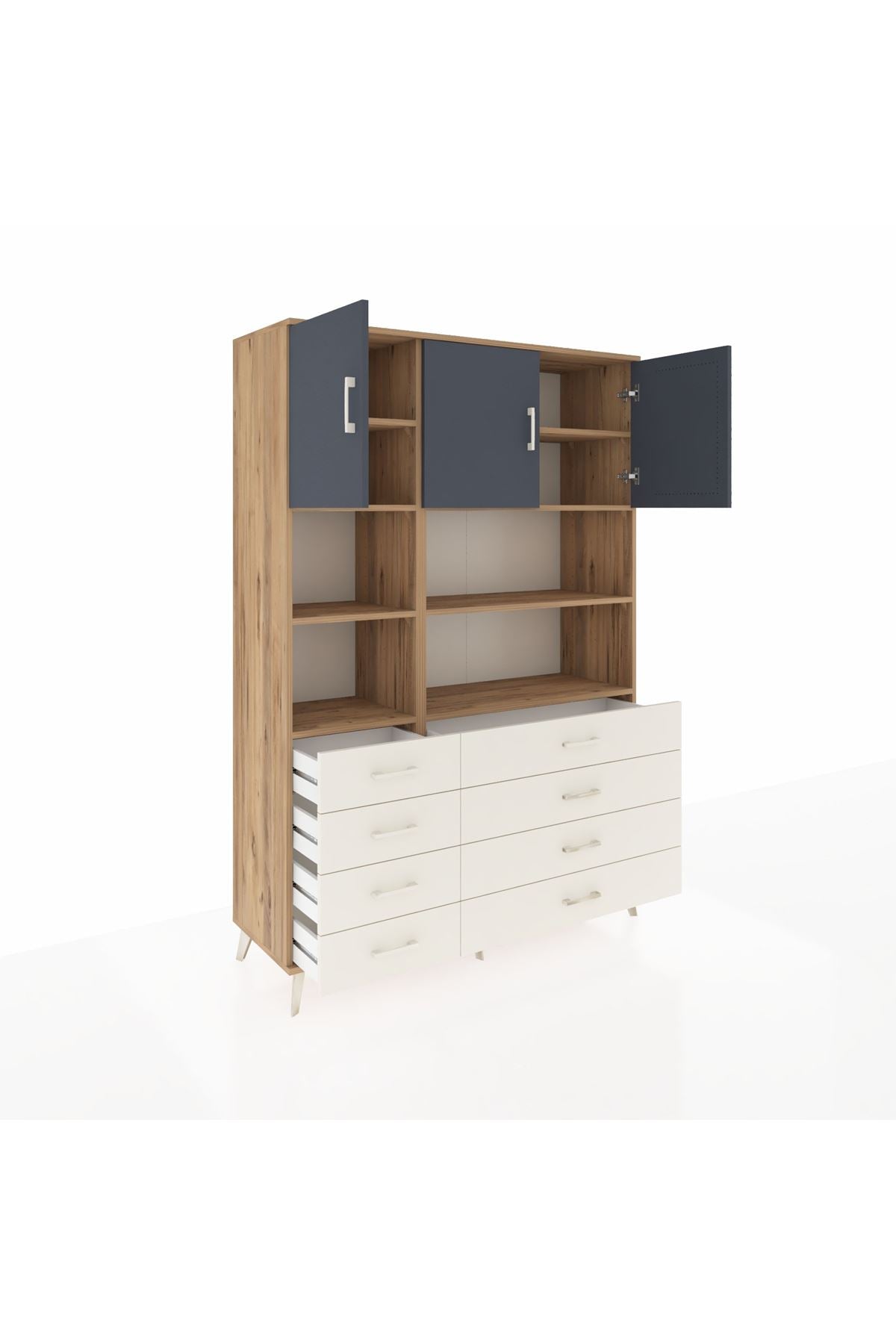 Hyperion Dolap 8 Raflı 8 Çekmeceli 3 Kapaklı 132x44x195 Çam-Antrasit/Aytaşı