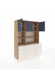 Hyperion Dolap 8 Raflı 8 Çekmeceli 3 Kapaklı 132x44x195 Çam-Antrasit/Aytaşı