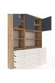 Hyperion Dolap 8 Raflı 8 Çekmeceli 3 Kapaklı 132x44x195 Çam-Antrasit/Aytaşı