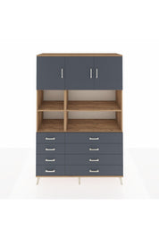 Hyperion Dolap 8 Raflı 8 Çekmeceli 3 Kapaklı 132x44x195 Çam-Antrasit/Antrasit