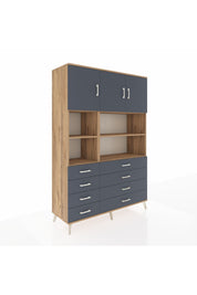 Hyperion Dolap 8 Raflı 8 Çekmeceli 3 Kapaklı 132x44x195 Çam-Antrasit/Antrasit