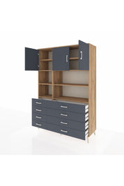 Hyperion Dolap 8 Raflı 8 Çekmeceli 3 Kapaklı 132x44x195 Çam-Antrasit/Antrasit