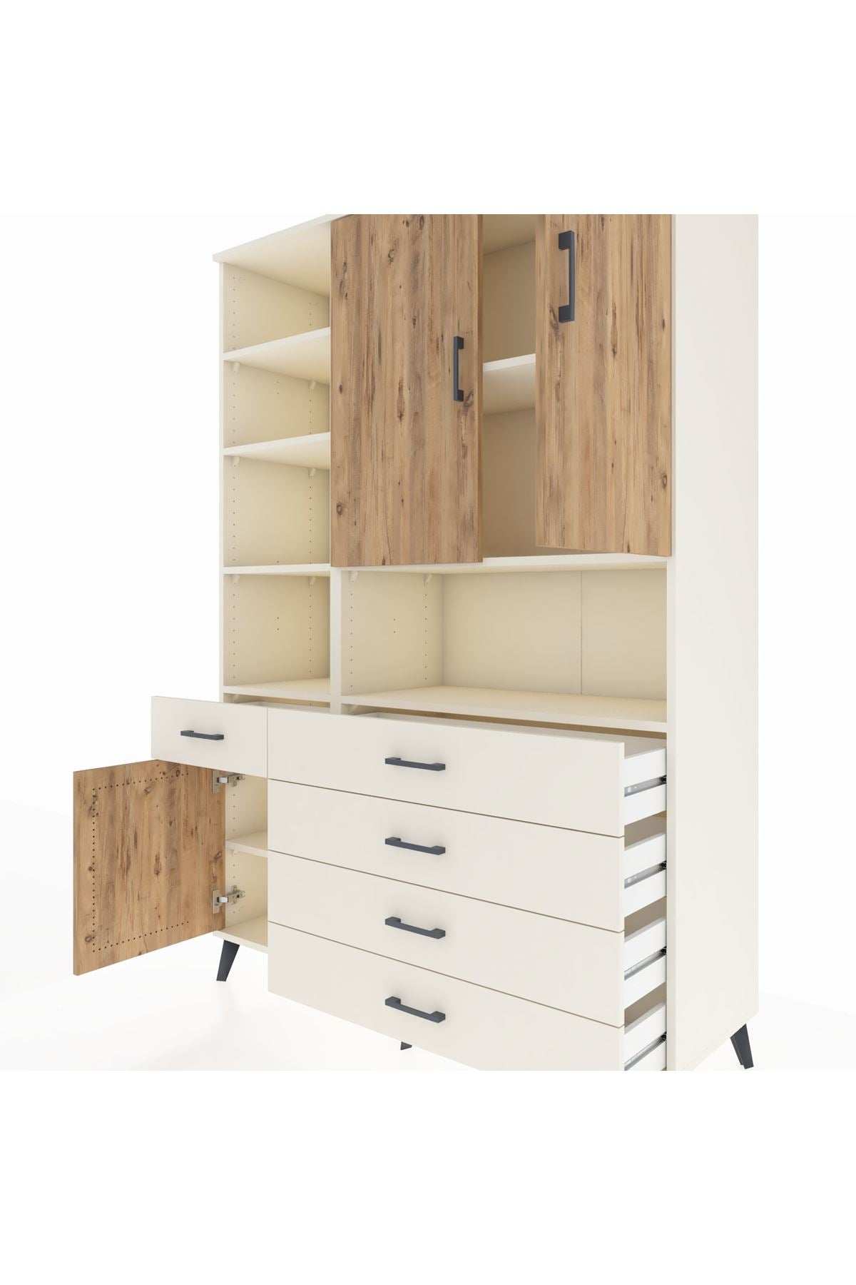 Hyperion Dolap 8 Raflı 5 Çekmeceli 3 Kapaklı 132x44x195 Aytaşı-Çam/Aytaşı