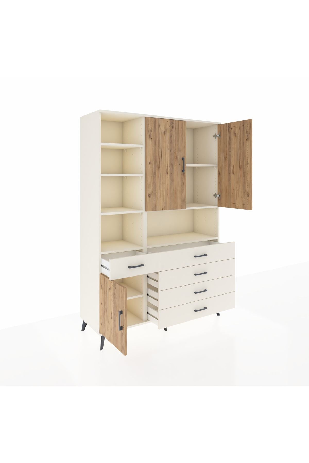 Hyperion Dolap 8 Raflı 5 Çekmeceli 3 Kapaklı 132x44x195 Aytaşı-Çam/Aytaşı